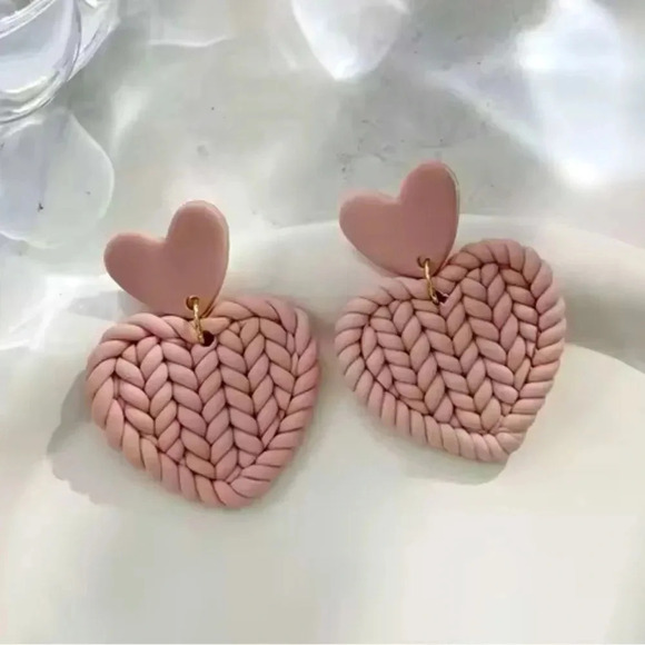 Fiona Soft Pink Resin Heart Earrings - Picture 3 of 7
